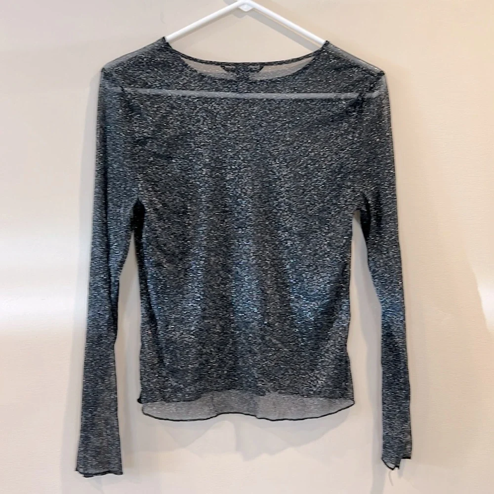 🔥Victoria’s Secret Women’s Translucent Black Glitter Long Sleeve Top Size XS EC🔥